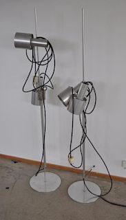 Pair Brushed Chrome Two Light Standing Lamps