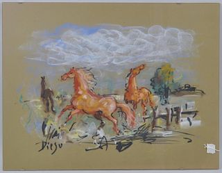 Antonio Diego Voci Gouache on Paper of Horses