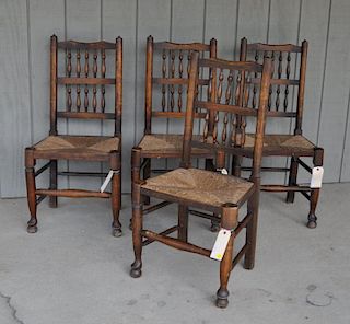 Set Four English Yorkshire Style Oak Dining Chairs
