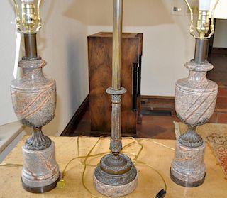 Pair Marble/Bronze Lamps, Plus Another