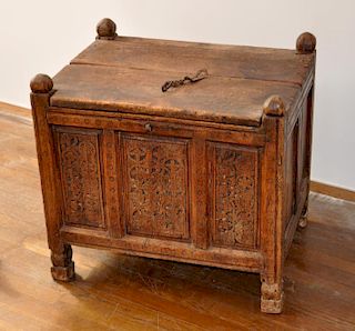 Early Continental Carved Wood Storage Chest