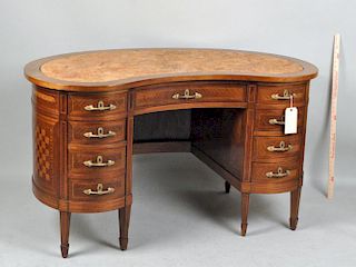 Kidney Shaped Satinwood Marquetry Writing Desk
