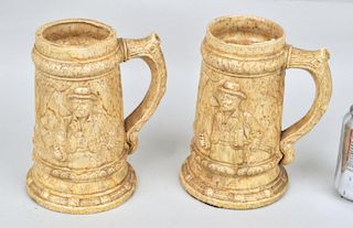 Pair Continental Glazed Pottery Steins