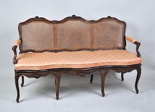 Louis XV Style Carved Walnut 3 Chair Back Settee