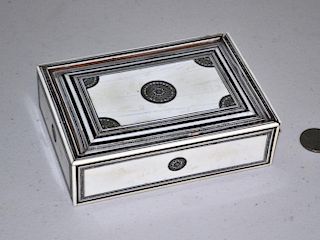 Anglo-Indian Incised & Inlaid Bone Spice Box