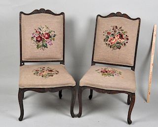 Pair French Regency Carved Walnut Side Chairs
