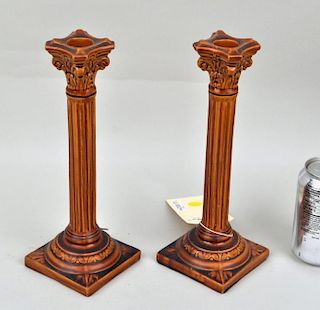 Pair English Glazed Pottery Candlesticks