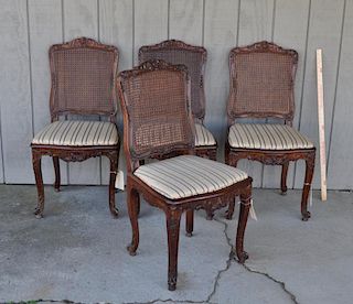 Set Four Louis XV Style Carved Walnut Side Chairs