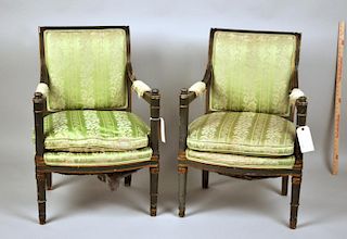 Pair Directoire Style French Painted Armchairs