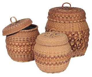 Three Lidded Cherokee Baskets