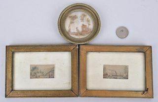 Early Straw Work Memento Mori, Two Miniatures