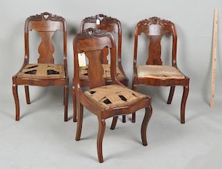Set Four Late Classical Carved Mahogany Chairs