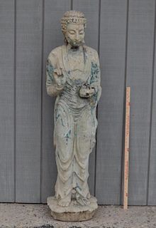 Large Cement Standing Guanyin Figure