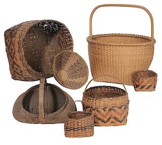 Four Cherokee River Cane Baskets,