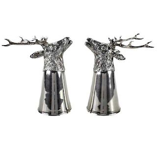 Pair of Sterling Silver Stag Head Stirrup Cups Tiffany