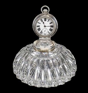 John Grinsell Sterling Glass Inkwell & Clock