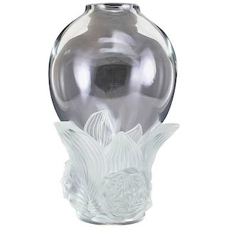 Lalique France Art Glass Peonies Vase