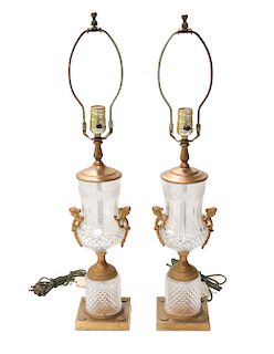 Pair Cut Glass & Gilt Bronze Lamps