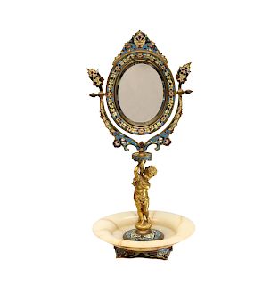 Large French Champleve & Bronze Mirror