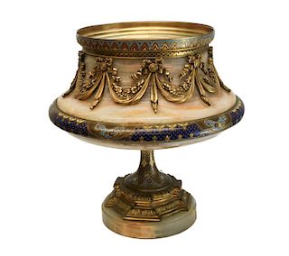 Large French Champleve & Bronze Bowl