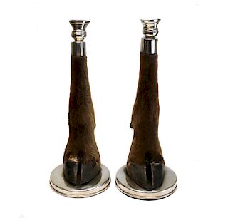 Pair of Stagg & Silver Candlesticks