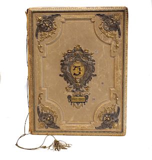 Gilt Leather, Enamel, Silver Plate Book Cover