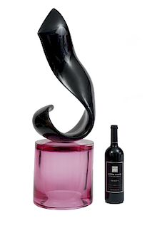 Large Pino Signoretti Black & Rose Glass Sculpture
