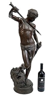Antonin Mercie 'David and Goliath' Bronze