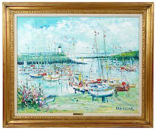 Yolande Ardissone 'Sailboats in Harbor' Painting
