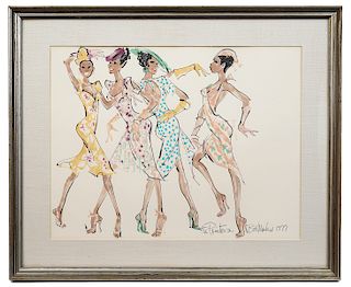 Bob Mackie 'The Pointers' Watercolor