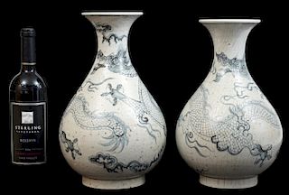 Pr. Chinese Grey Crackle Ceramic Pottery Vases