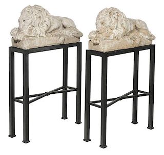 Pair of Vintage Cast Stone Painted