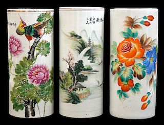3 Chinese Porcelain Cylindrical Vases