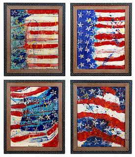 4 Paolo Corvino 'American Flag' Oil Paintings