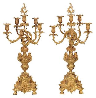 Pair Louis XV Style Gilt Bronze Five-
