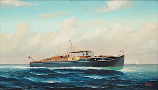 Joe Selby 'Sea Bee' Yacht Oil Painting 1924