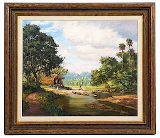 James Hutchinson 'Creek Camp' Oil on Canvas