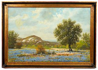William Thrasher 'Bluebonnets' Oil on Canvas
