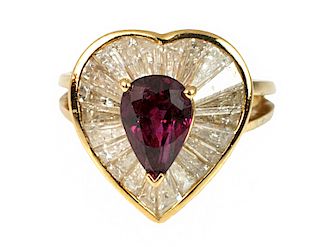18k Gold, Ruby and Diamond Ballerina Style Ring