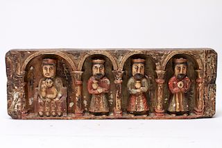 Polychrome Wood Mary Christ & 3 Wise Men Sculpture
