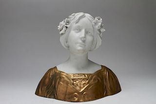 D. Alonzo Art Nouveau Bisque & Gilt Bronze Bust