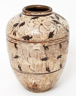 Chinese Ming Cizhou Large Vase Black & White Glaze