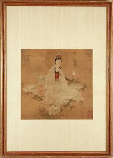 Chinese Guan Yin / Kwan Yin Gouache on Silk 19th C