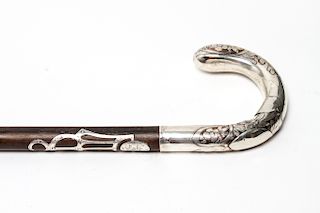 Continental Silver Chased & Engraved & Wood Cane