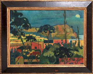 Neill Mallow "Landscape with Moon" Oil on Canvas