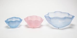 Orrefors Ruffled Rim Glass Bowls, Group of 3