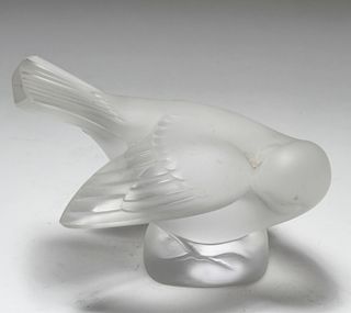 French Lalique Crystal "Sparrow" Bird Figurine