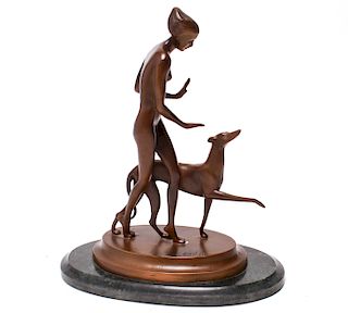 Ignacio Gallo Woman & Greyhound Bronze Sculpture