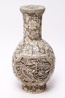 Chinese Scrimshaw Bone Carved & Incised Vase