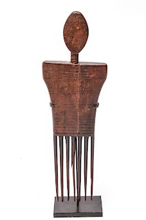 African Tribal Wood Carved Figural Comb